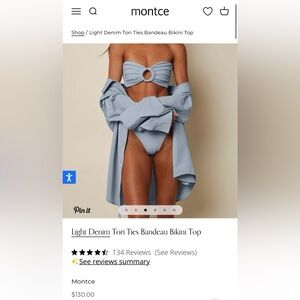 Montce Light Denim Tori Ties Bandeau Bikini Top and Bottom